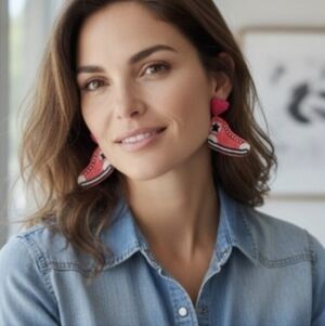 Kay Lee Pink Beaded Sneaker Earrings New